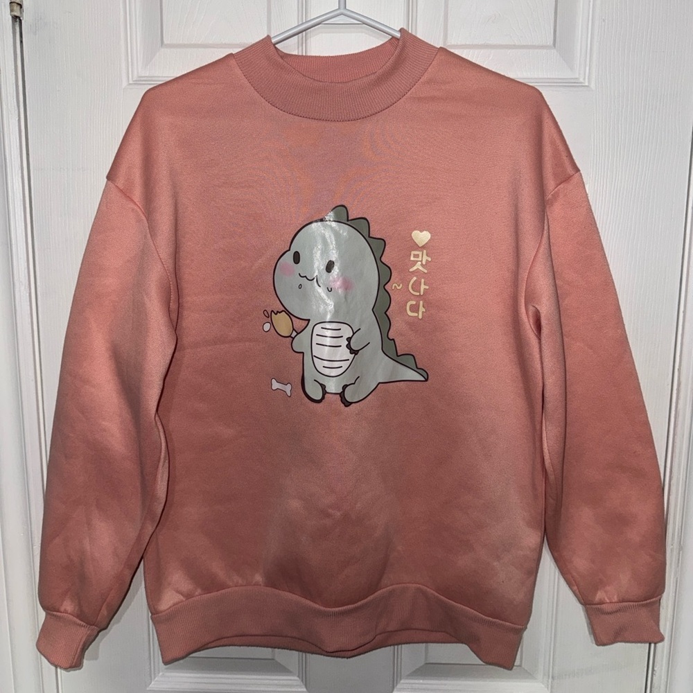 SHEIN Kawaii Dinosaur Korean Sweatshirt Pastel Pink